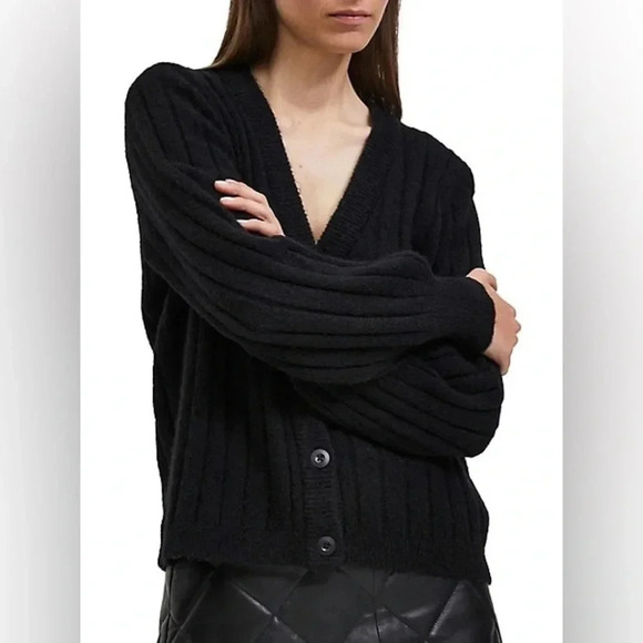 Selected Femme Wool Blend Ribbed Cardigan in Black NWT - Picture 2 of 4